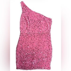Faeriesty Women’s Large One-Shoulder Pink Sequin Pink Dress